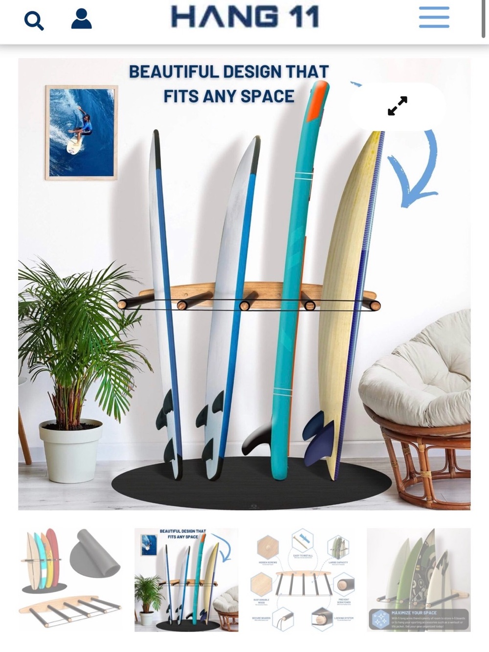 Hang 11 Surfboard Rack with 5 Arms